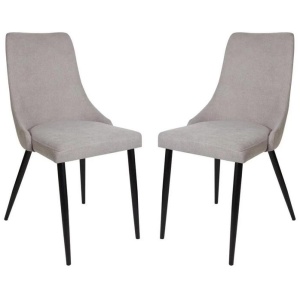 Set Of 2 Arty Fabric Dining Chair Black Metal Legs - Light Grey