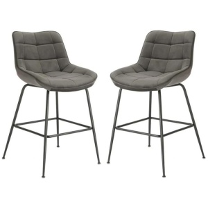 Set Of 2 Bianca Velvet Fabric Kitchen Counter Bar Stool - Grey