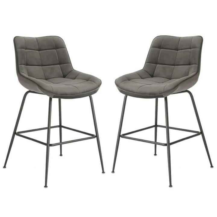Set Of 2 Bianca Velvet Fabric Kitchen Counter Bar Stool - Grey