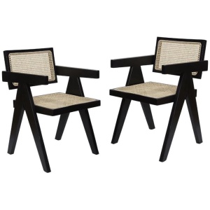 Set Of 2 Camilla Rattan Occasional Dining Chairs - Black