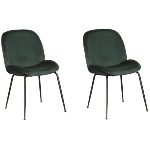 Set Of 2 Casa Modern Velvet Fabric Kitchen Dining Chair Black Frame - Emerald