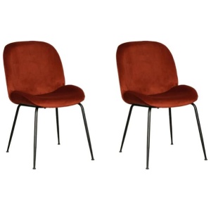 Set Of 2 Casa Modern Velvet Fabric Kitchen Dining Chair Black Frame - Rust