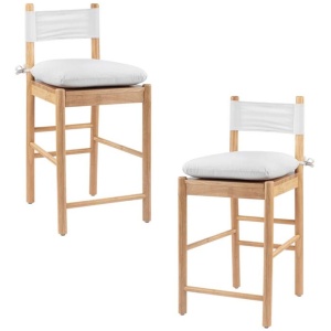 Set Of 2 Casey Wooden High Back Rest Kitchen Counter Bar Stools W/ Cushion White/Oak