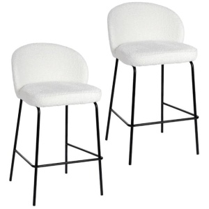 Set Of 2 Chiara Boucle Fabric Kitchen Counter Bar Stools 66cm Metal Frame - Ivory