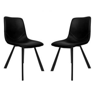 Set Of 2 Cos Faux Leather Dining Chair Black Metal Legs - Black