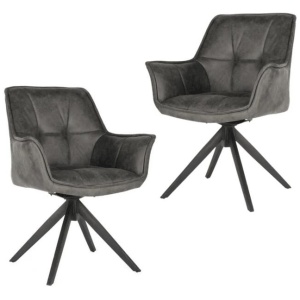 Set Of 2 Donna Fabric Dining Chairs Metal Legs Grey