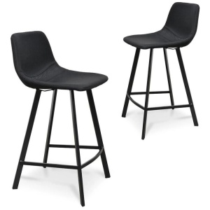 Set Of 2 - Duke 65cm Fabric Bar Stool - Black by Interior Secrets - AfterPay Available