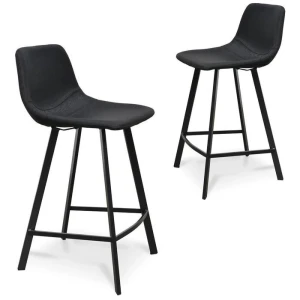 Set Of 2 - Duke 65cm Fabric Bar Stool - Black by Interior Secrets - AfterPay Available