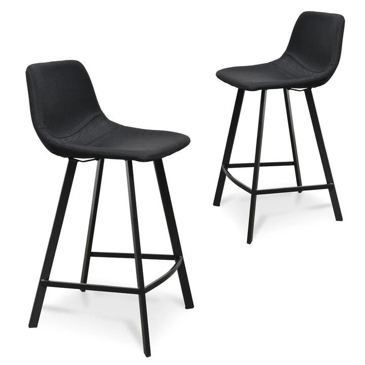 Set Of 2 - Duke 65cm Fabric Bar Stool - Black by Interior Secrets - AfterPay Available