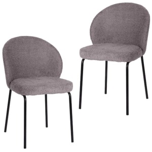 Set Of 2 Elena Modern Boucle Fabric Kitchen Dining Chairs Metal Frame - Pewter