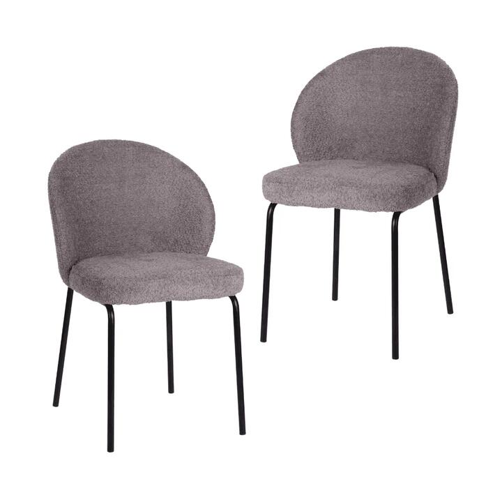 Set Of 2 Elena Modern Boucle Fabric Kitchen Dining Chairs Metal Frame - Pewter