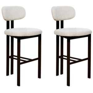 Set Of 2 Eloise Boucle Fabric Kitchen Counter Bar Stools Metal Legs Cream/Black