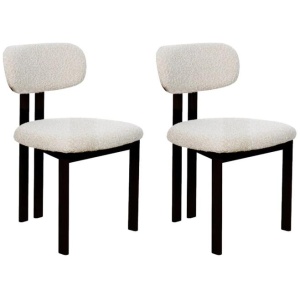 Set Of 2 Eloise Boucle Fabric Kitchen Dining Chair Metal Legs Cream/Black