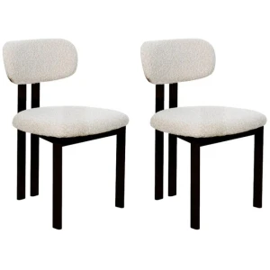Set Of 2 Eloise Boucle Fabric Kitchen Dining Chair Metal Legs Cream/Black