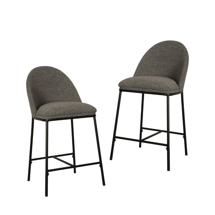 Set Of 2 Enea Modern Boucle Fabric Kitchen Counter Bar Stool 65cm - Slate