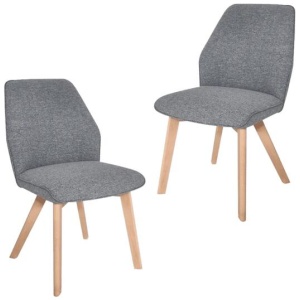 Set Of 2 Felix Fabric Kitchen Dining Chair W/ Solid Wood Legs - Grey