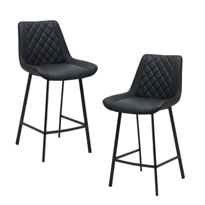 Set Of 2 Fin Eco Leather Kitchen Counter Bar Stool Metal Legs 66cm Black