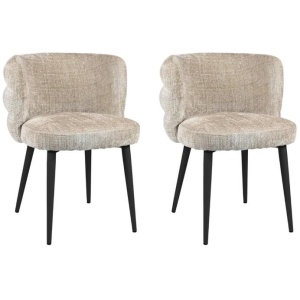 Set Of 2 Flavio Fabric Kitchen Dining Chair Metal Legs Latte