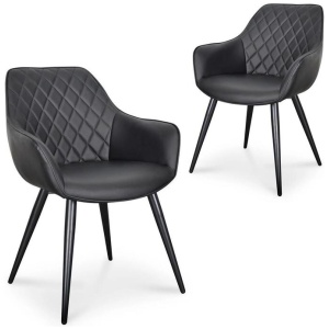 Set Of 2 - George Dining Chair - Black PU by Interior Secrets - AfterPay Available