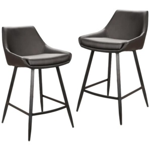 Set Of 2 Giannis Eco Leather Kitchen Counter Bar Stool Metal Legs - Black