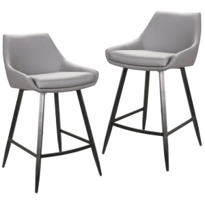 Set Of 2 Giannis Eco Leather Kitchen Counter Bar Stool Metal Legs - Grey