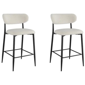 Set Of 2 Gio Modern Boucle Fabric Kitchen Counter Bar Stool 66cm - Off White