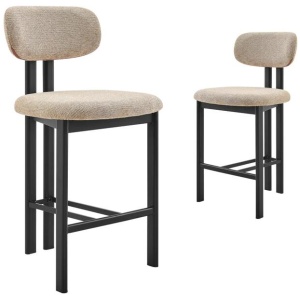 Set Of 2 Kamala Fabric Kitchen Counter Bar Stool 68cm Beige Black