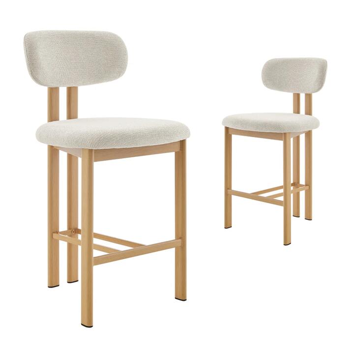 Set Of 2 Kamala Fabric Kitchen Counter Bar Stool 68cm Cream/Oak