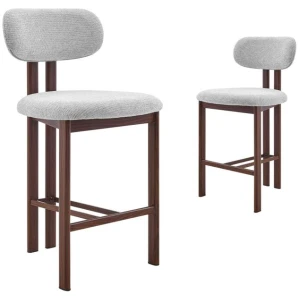 Set Of 2 Kamala Fabric Kitchen Counter Bar Stool 68cm Grey/Walnut