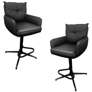 Set Of 2 Kevin PU Leather Gas Lift Padded Kitchen Counter Bar Stool Metal Base Black