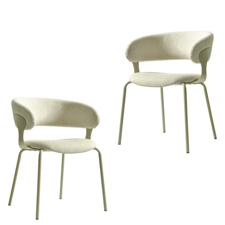 Set Of 2 Korey Chenille Fabric Kitchen Dining Chair Black Powder Coated Legs Latte