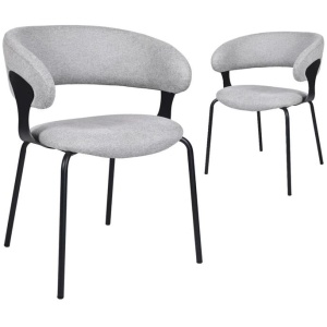 Set Of 2 Korey Chenille Fabric Kitchen Dining Chair Black Powder Coated Legs Silver Grey
