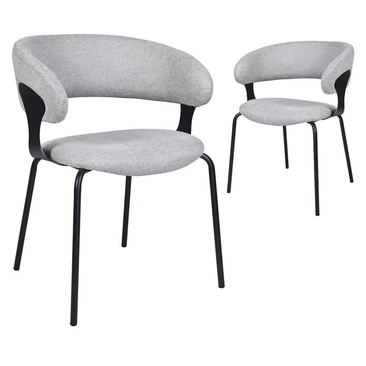 Set Of 2 Korey Chenille Fabric Kitchen Dining Chair Black Powder Coated Legs Silver Grey