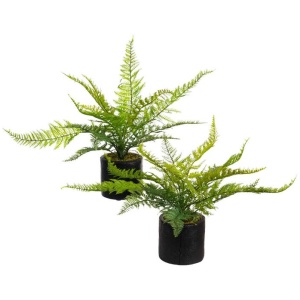 Set Of 2 Leather Fern Artificial Fake Plant Decorative Arrangement Green