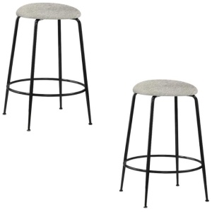 Set Of 2 Lida Fabric Kitchen Counter Bar Stool Metal Legs Grey/Black