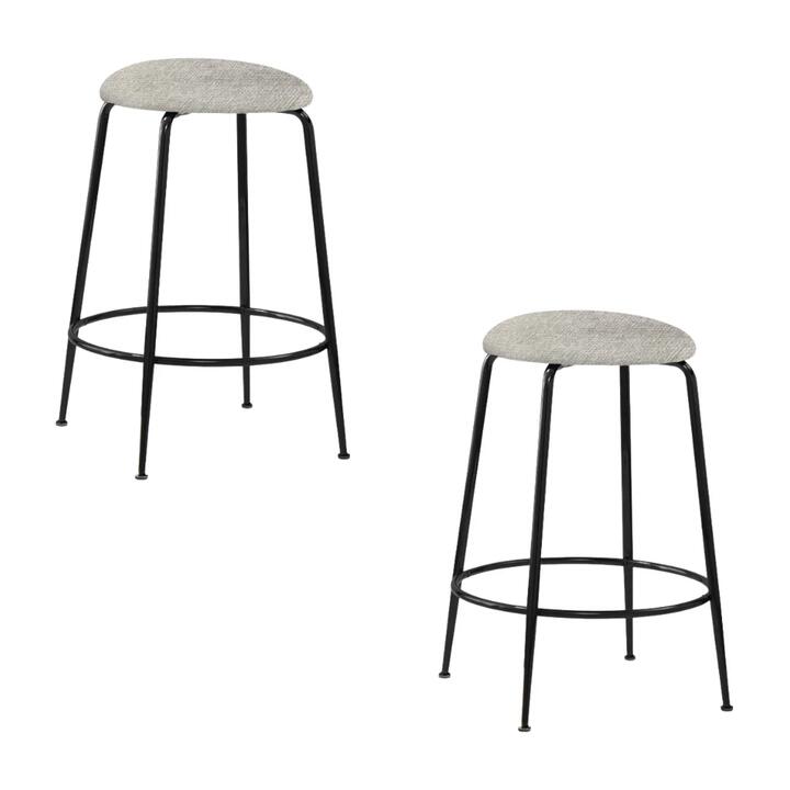 Set Of 2 Lida Fabric Kitchen Counter Bar Stool Metal Legs Grey/Black