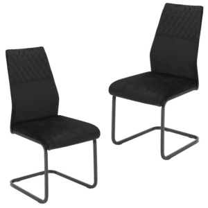 Set Of 2 Lilian Velvet Fabri Dining Chairs Metal Legs - Black