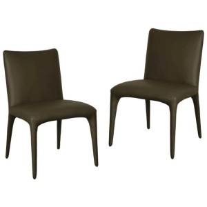 Set Of 2 Ludo Modern Eco Leather Kitchen Dining Chair - Olive