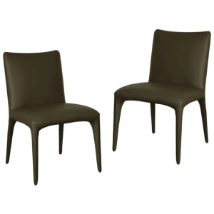 Set Of 2 Ludo Modern Eco Leather Kitchen Dining Chair - Olive
