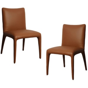 Set Of 2 Ludo Modern Eco Leather Kitchen Dining Chair - Tan