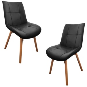 Set Of 2 Mali PU Leather Kitchen Dining Chair Timber Legs Black/Natural