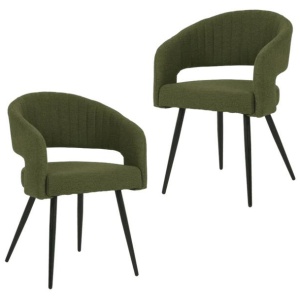Set Of 2 Merril Modern Boucle Fabric Kitchen Dining Chair - Olive