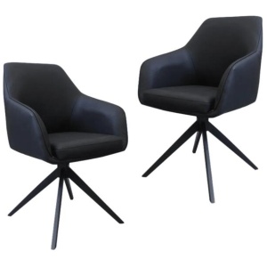 Set Of 2 Moz Rotation Modern Eco Leather Kitchen Dining Chair - Black