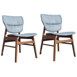 Set Of 2 PU Leather Dining Chair Wooden Frame - Walnut & Blue