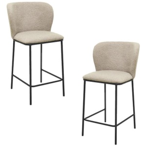 Set Of 2 Paolo Modern Boucle Fabric Kitchen Counter Bar Stool - Latte