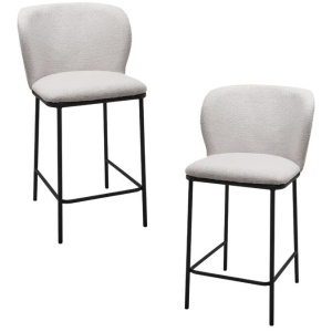 Set Of 2 Paolo Modern Boucle Fabric Kitchen Counter Bar Stool - White