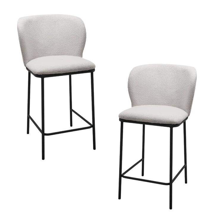 Set Of 2 Paolo Modern Boucle Fabric Kitchen Counter Bar Stool - White