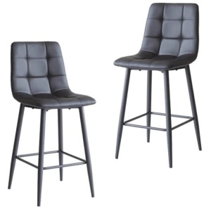 Set Of 2 Reese Modern Eco Leather Kitchen Counter Bar Stool 65cm - Black