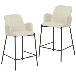 Set Of 2 Shae Knit Fabric Modern Kitchen Counter Bar Stool 65cm - Oat