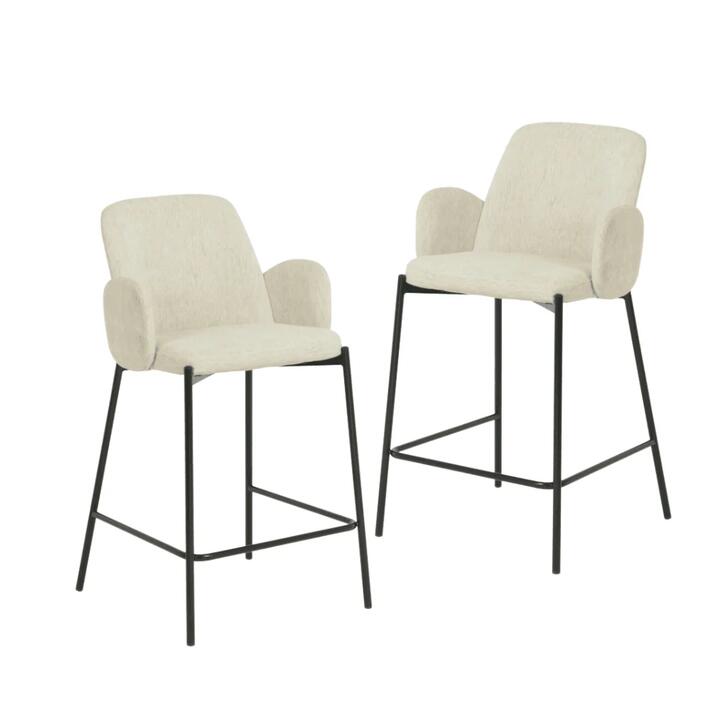 Set Of 2 Shae Knit Fabric Modern Kitchen Counter Bar Stool 65cm - Oat